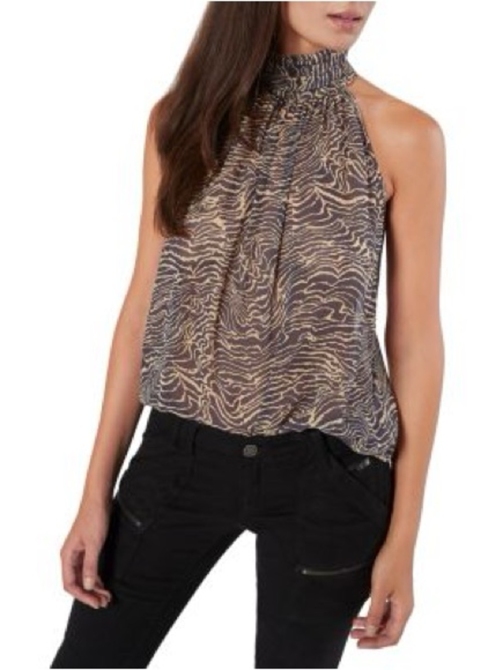 Joie Erola High Neck Halter Top Graphite Warm Sand Size M NWT